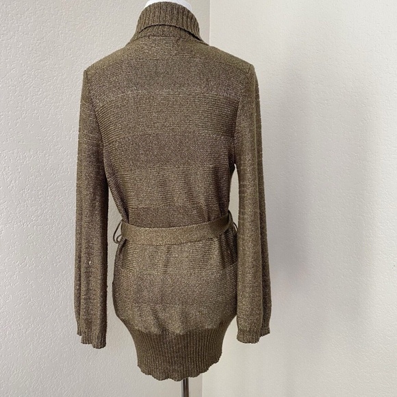The Limited Sweater Cardigan Size Small Brown Bronze Shimmer Belted - Picture 3 of 4